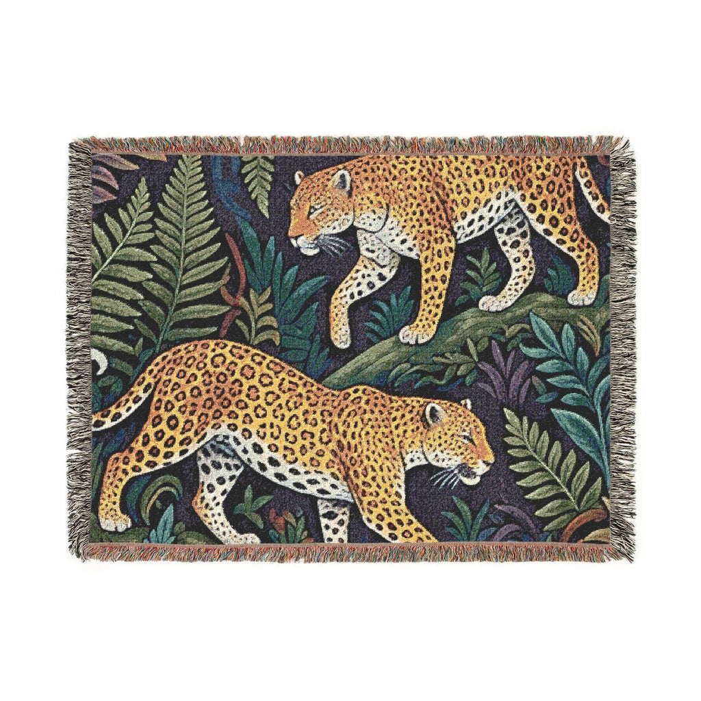 Leopard Jungle Woven Blanket | Tropical Foliage Animal Throw
