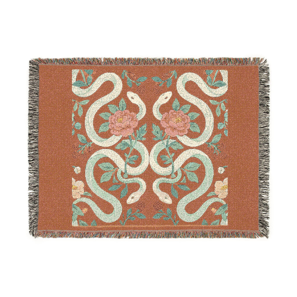 Floral Snake Tapestry Woven Blanket | Boho Retro Serpent Throw