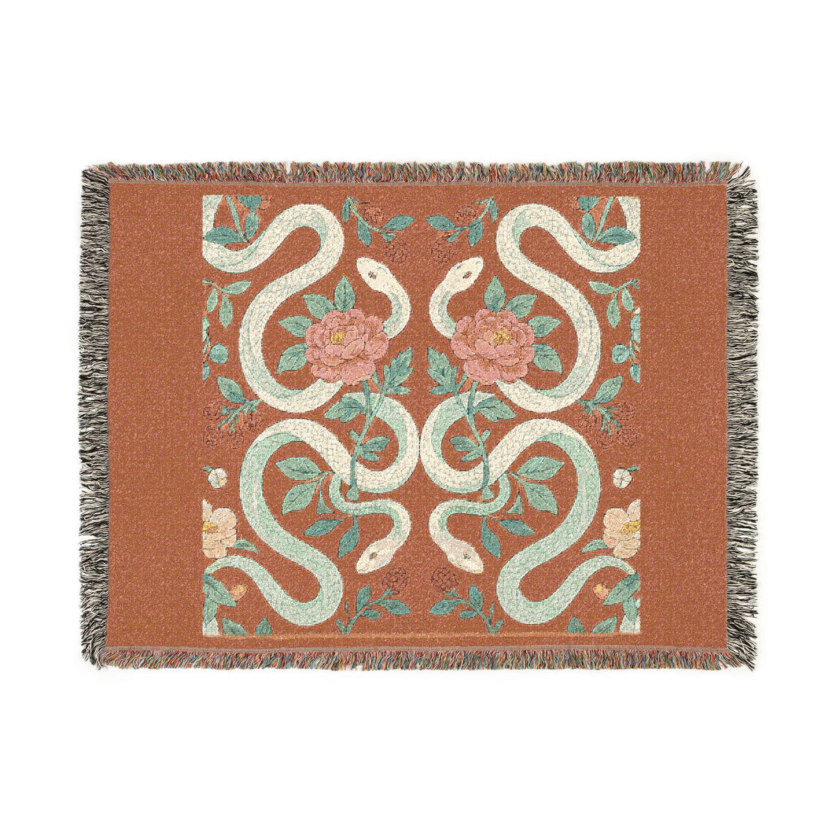 Floral Snake Tapestry Woven Blanket | Boho Retro Serpent Throw