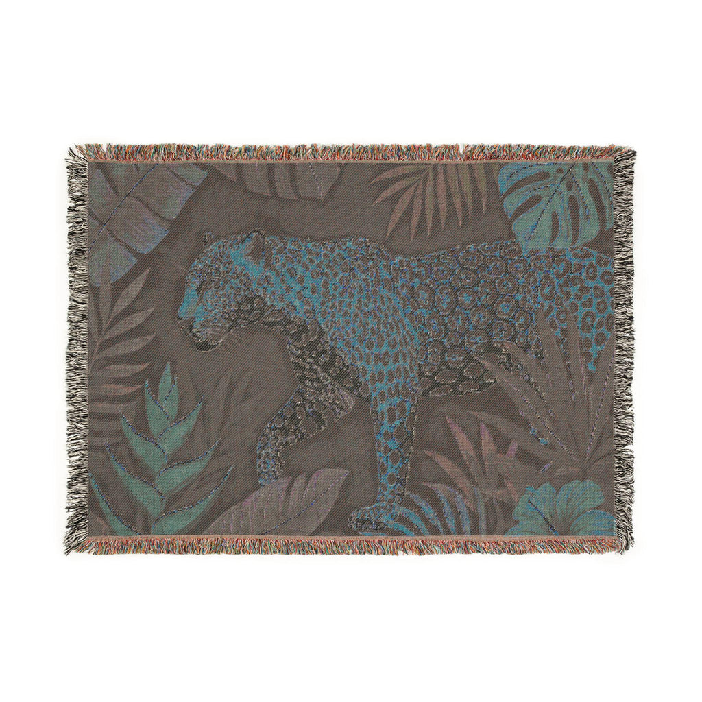 Leopard Jungle Woven Blanket | Tropical Foliage Tapestry Throw