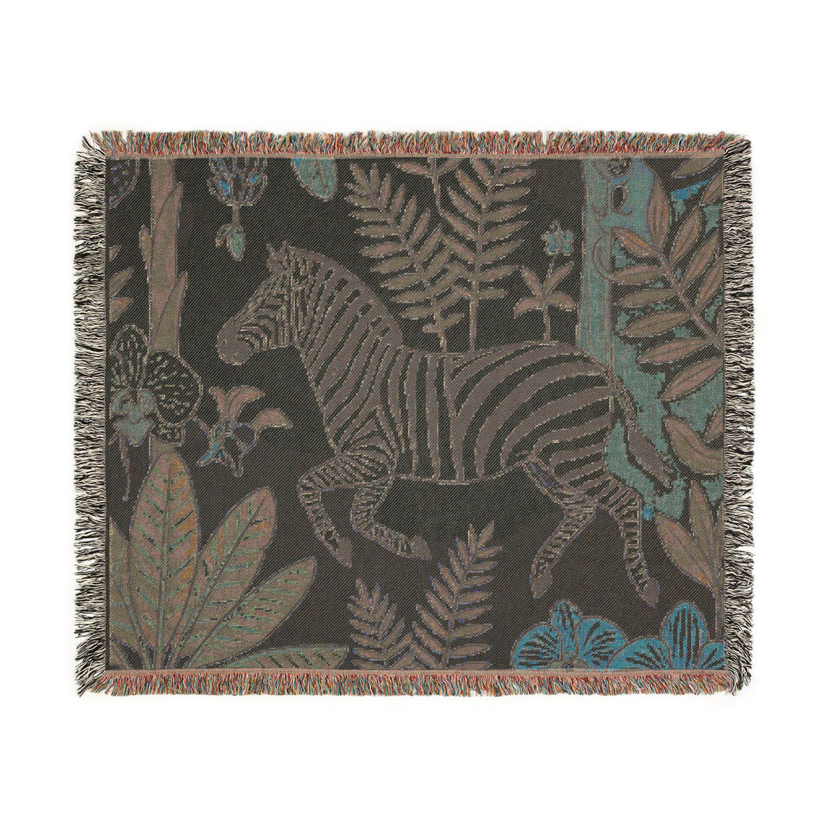 Zebra Jungle Illustration Woven Blanket | Botanical Animal Throw