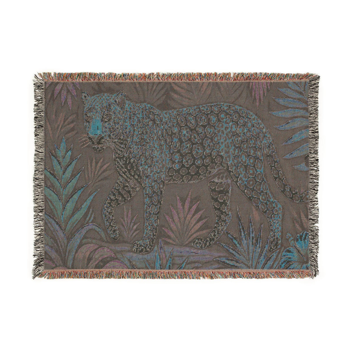 Leopard Jungle Tapestry Woven Blanket | Botanical Animal Throw