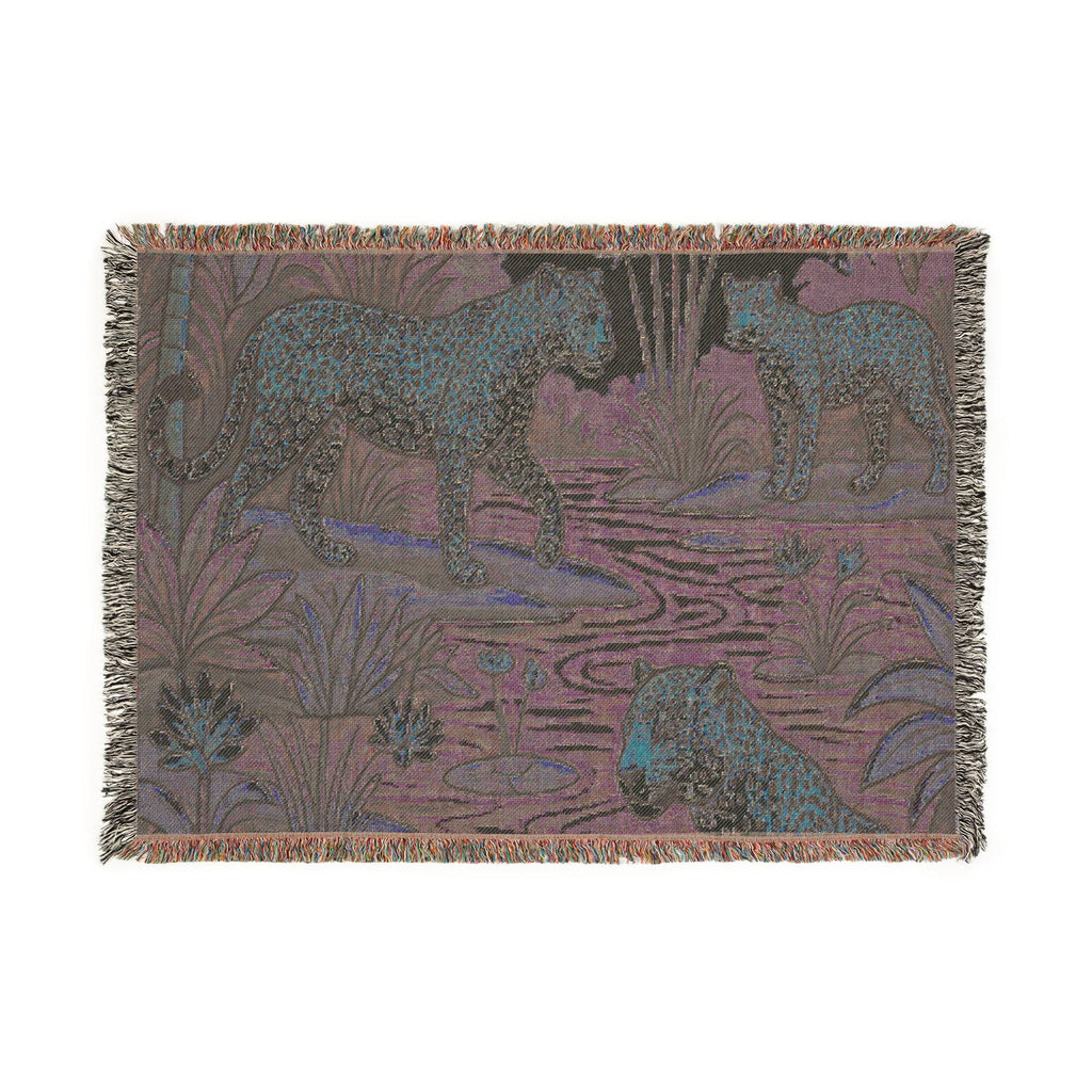 Tropical Leopard Scene Woven Blanket | Jungle Cat Tapestry Throw