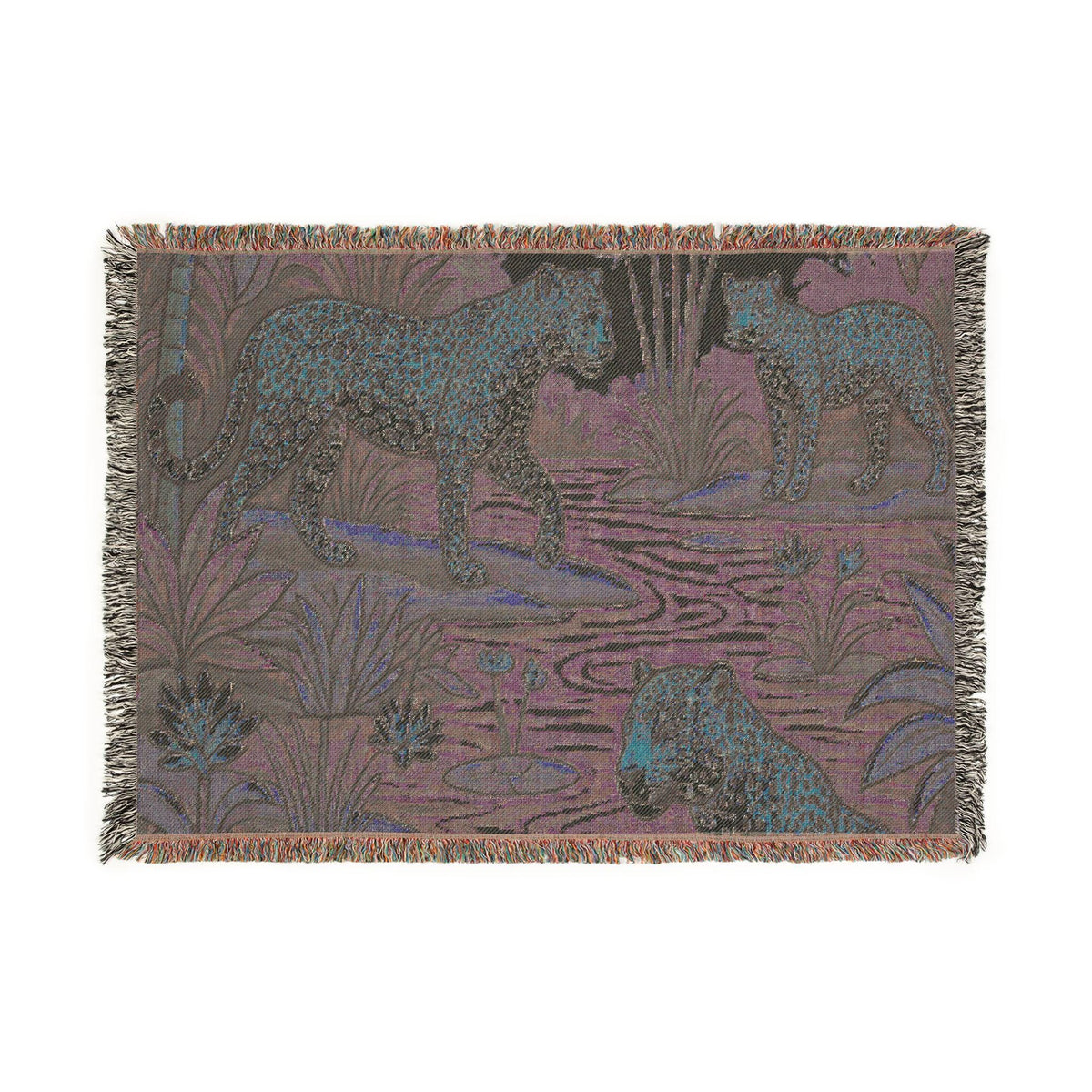 Tropical Leopard Scene Woven Blanket | Jungle Cat Tapestry Throw