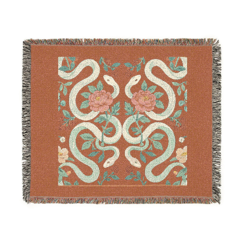 Floral Snake Tapestry Woven Blanket | Boho Retro Serpent Throw