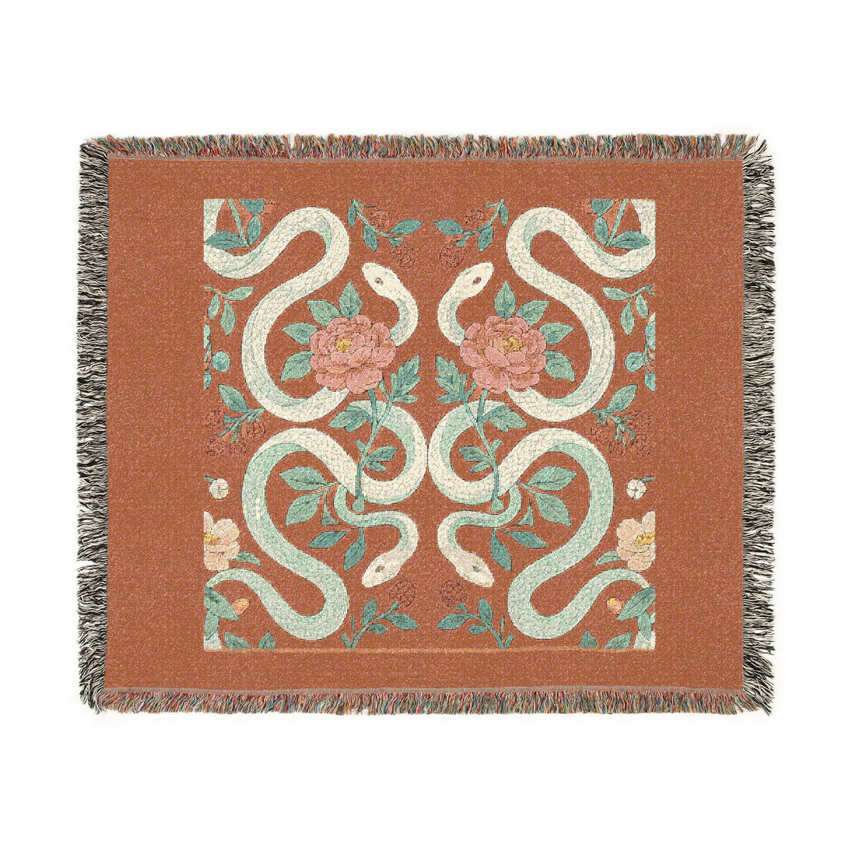 Floral Snake Tapestry Woven Blanket | Boho Retro Serpent Throw