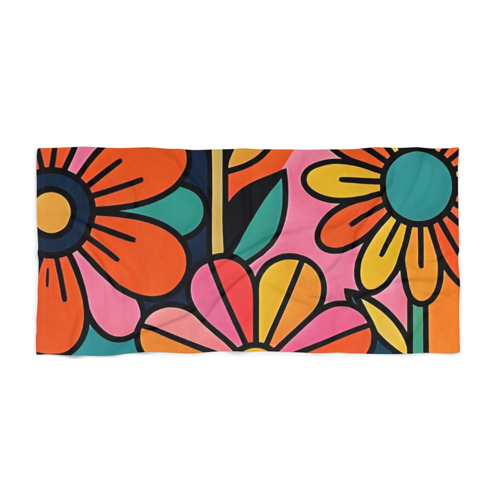 Retro Floral Pop Art Beach Towel