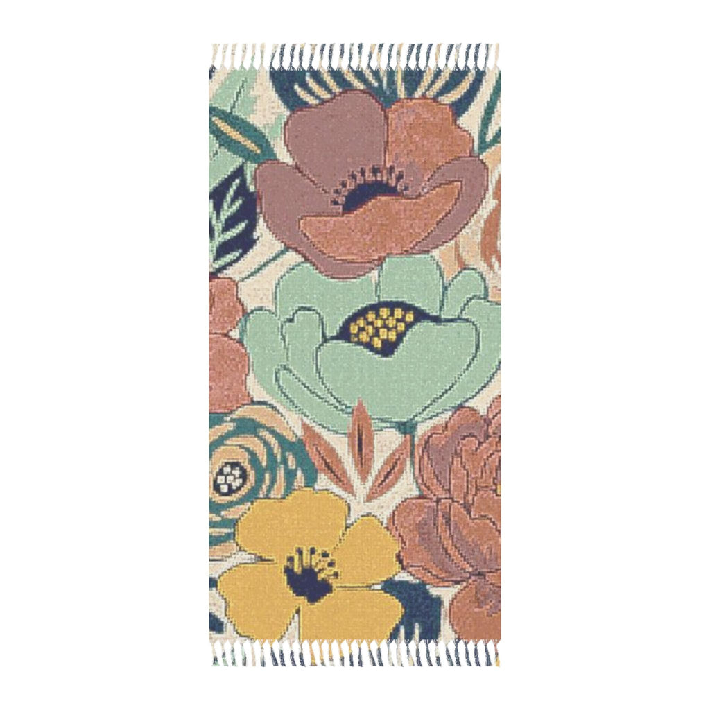 Bold Floral Fringed Boho Beach Throw