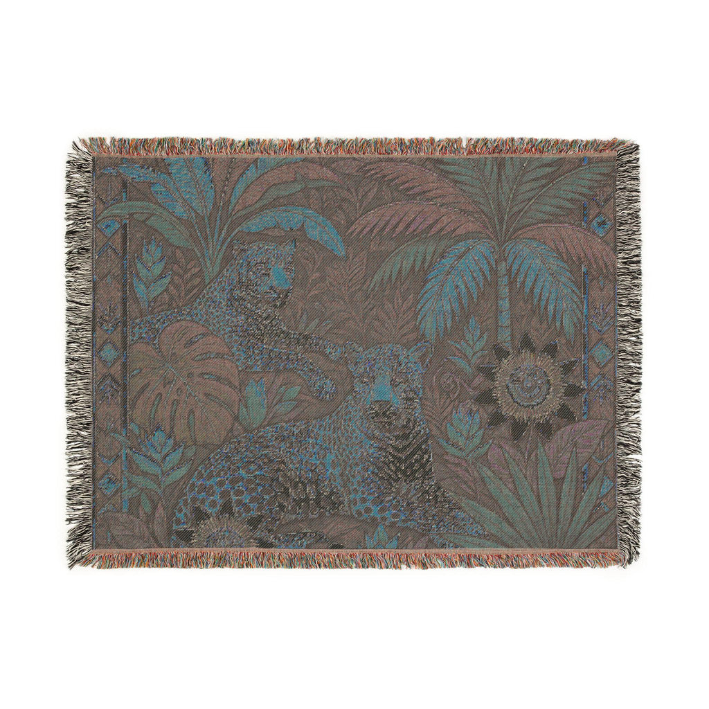 Tropical Leopard Tapestry Woven Blanket | Jungle Animal Throw