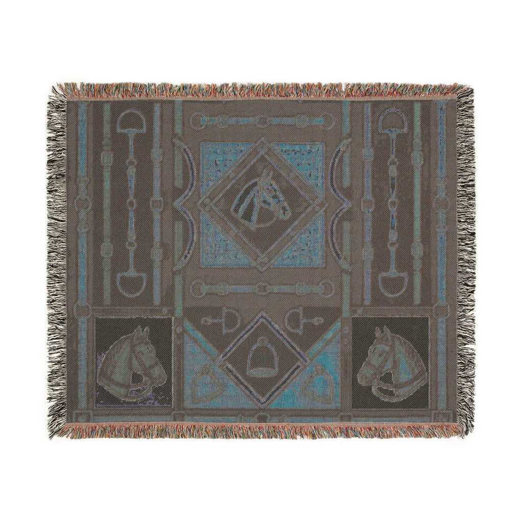 Equestrian Horse Bit Pattern Woven Blanket | Horse Head, Bridles, Stirrups