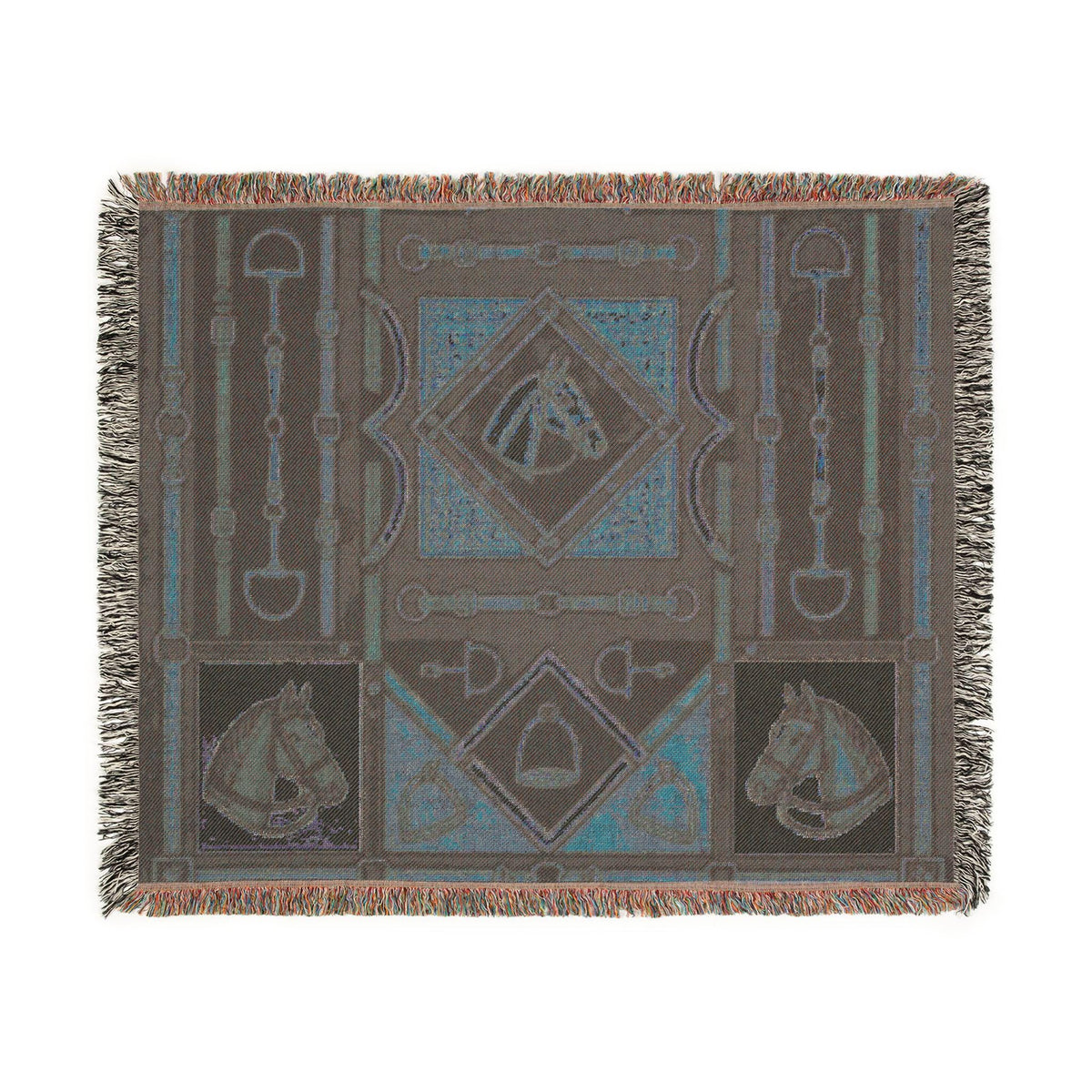 Equestrian Horse Bit Pattern Woven Blanket | Horse Head, Bridles, Stirrups