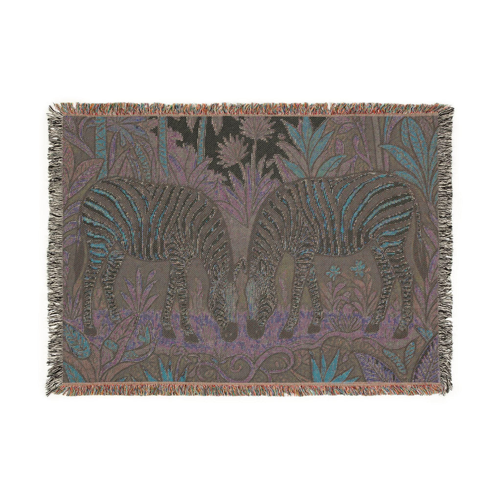 Zebra Pair Tapestry Woven Blanket | Jungle Botanical Throw
