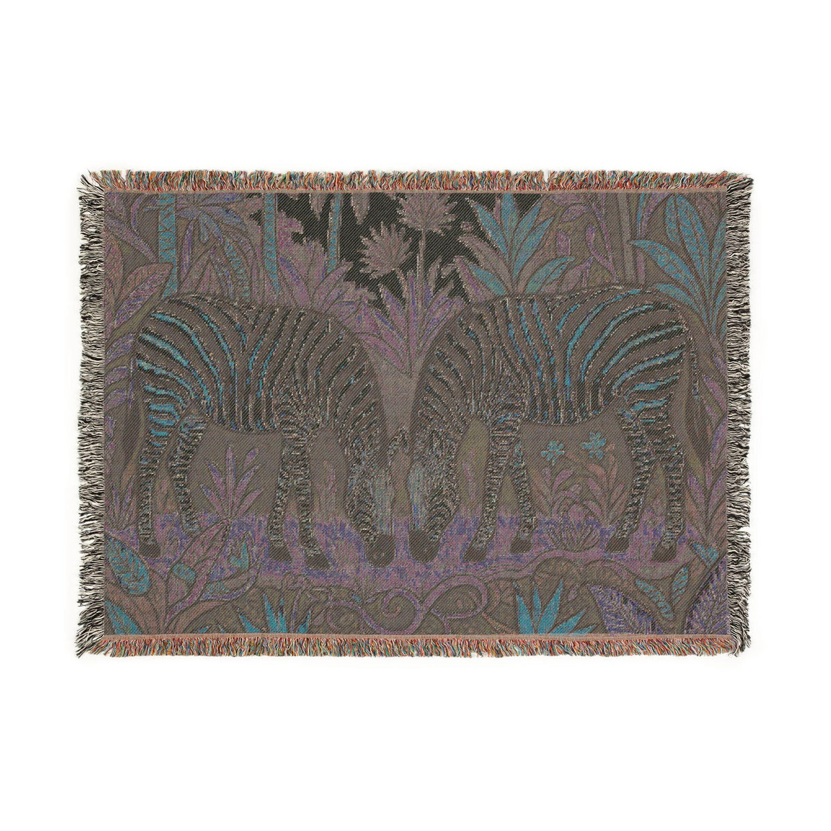 Zebra Pair Tapestry Woven Blanket | Jungle Botanical Throw