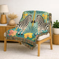 Zebra Mirror Illustration Woven Blanket | Tropical Safari Tapestry Throw