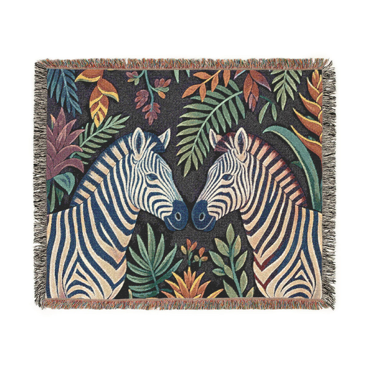 Zebra Floral Illustration Woven Blanket | Tropical Safari Tapestry Throw