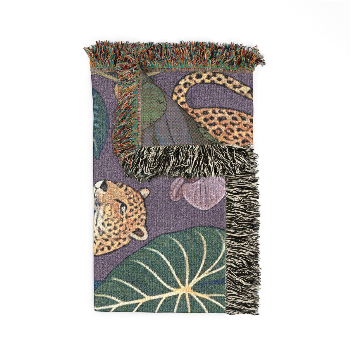 Leopard Botanical Woven Blanket | Tropical Leaves, Orchid Motif