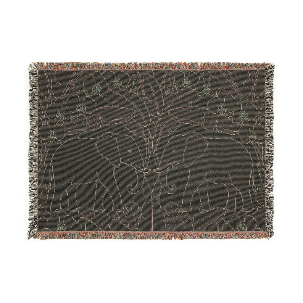 Art Nouveau Elephant Pattern Woven Blanket | Floral Tapestry Throw