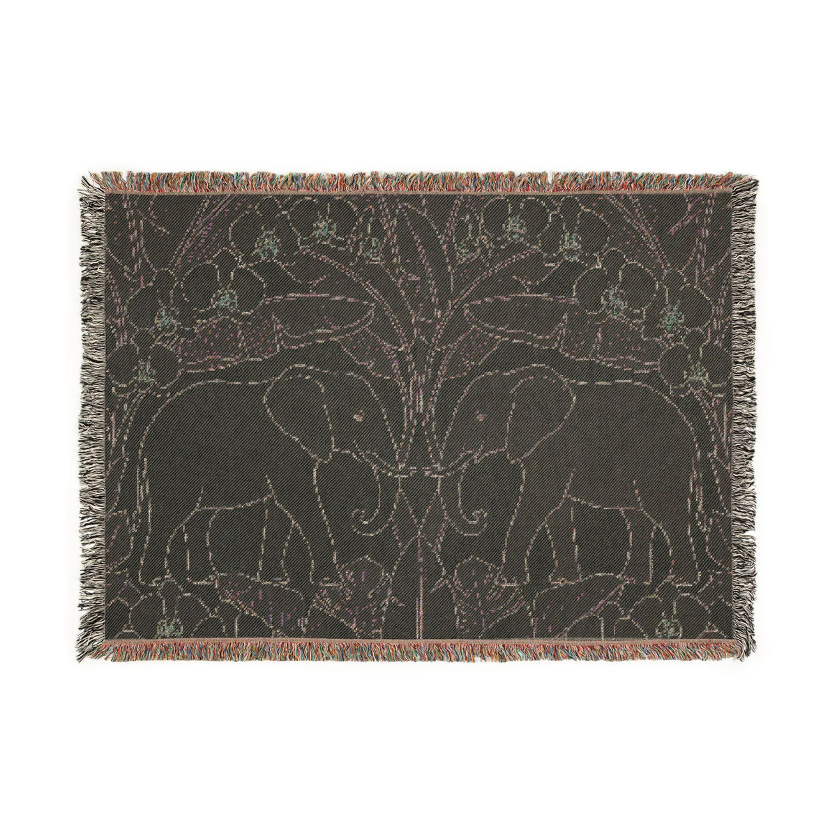 Art Nouveau Elephant Pattern Woven Blanket | Floral Tapestry Throw