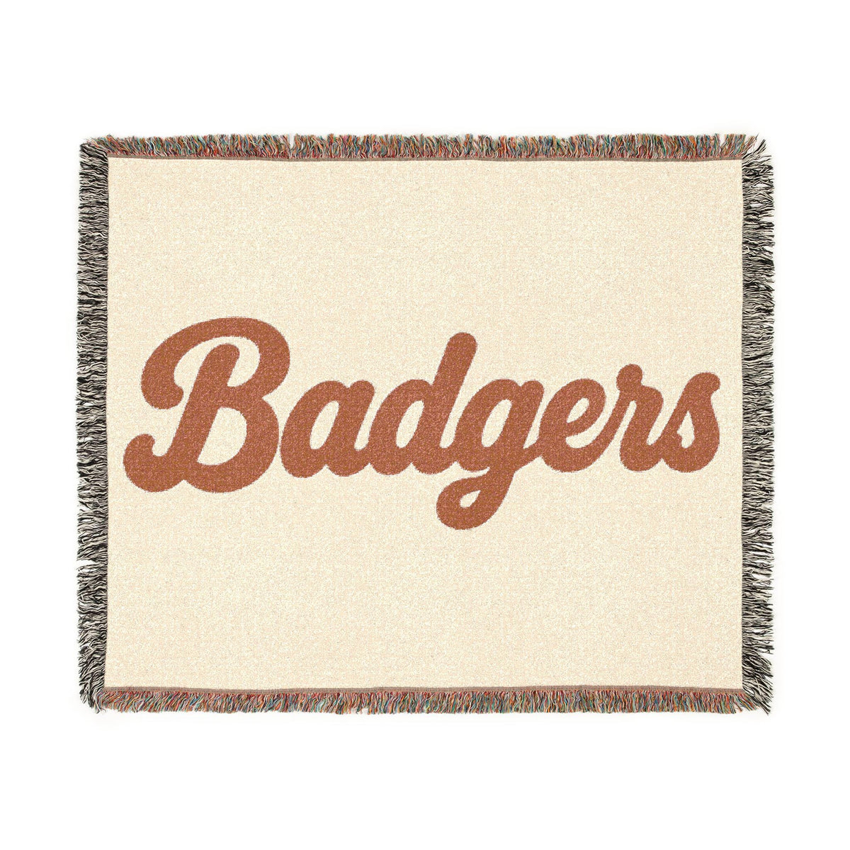 Badgers Woven Blanket | Retro Script Logo, Reversible Fringe Throw