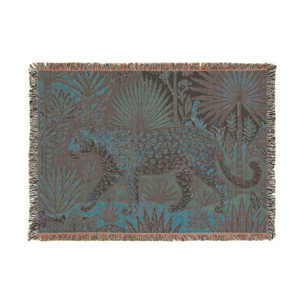 Leopard Tapestry Woven Blanket | Jungle Botanical Motif, Boho Throw