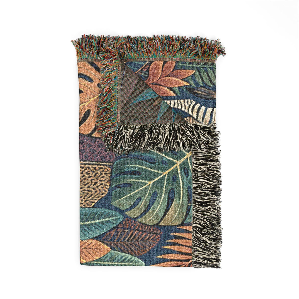 Tropical Zebra Jungle Woven Blanket | Botanical Palm Leaves, Floral Tapestry Throw