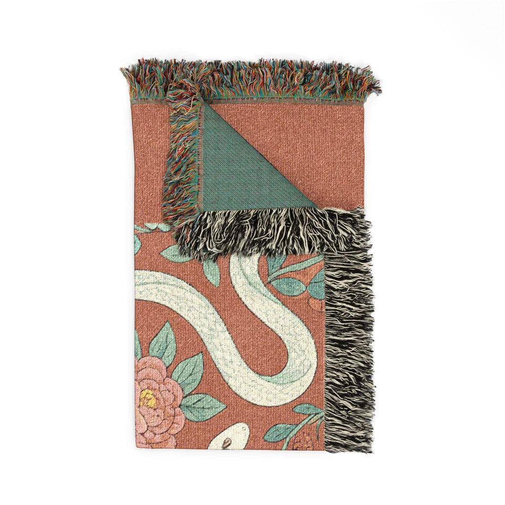 Floral Snake Tapestry Woven Blanket | Boho Retro Serpent Throw