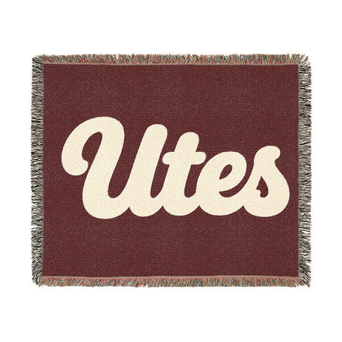 Utes script logo Woven Blanket | collegiate team throw, maroon cream
