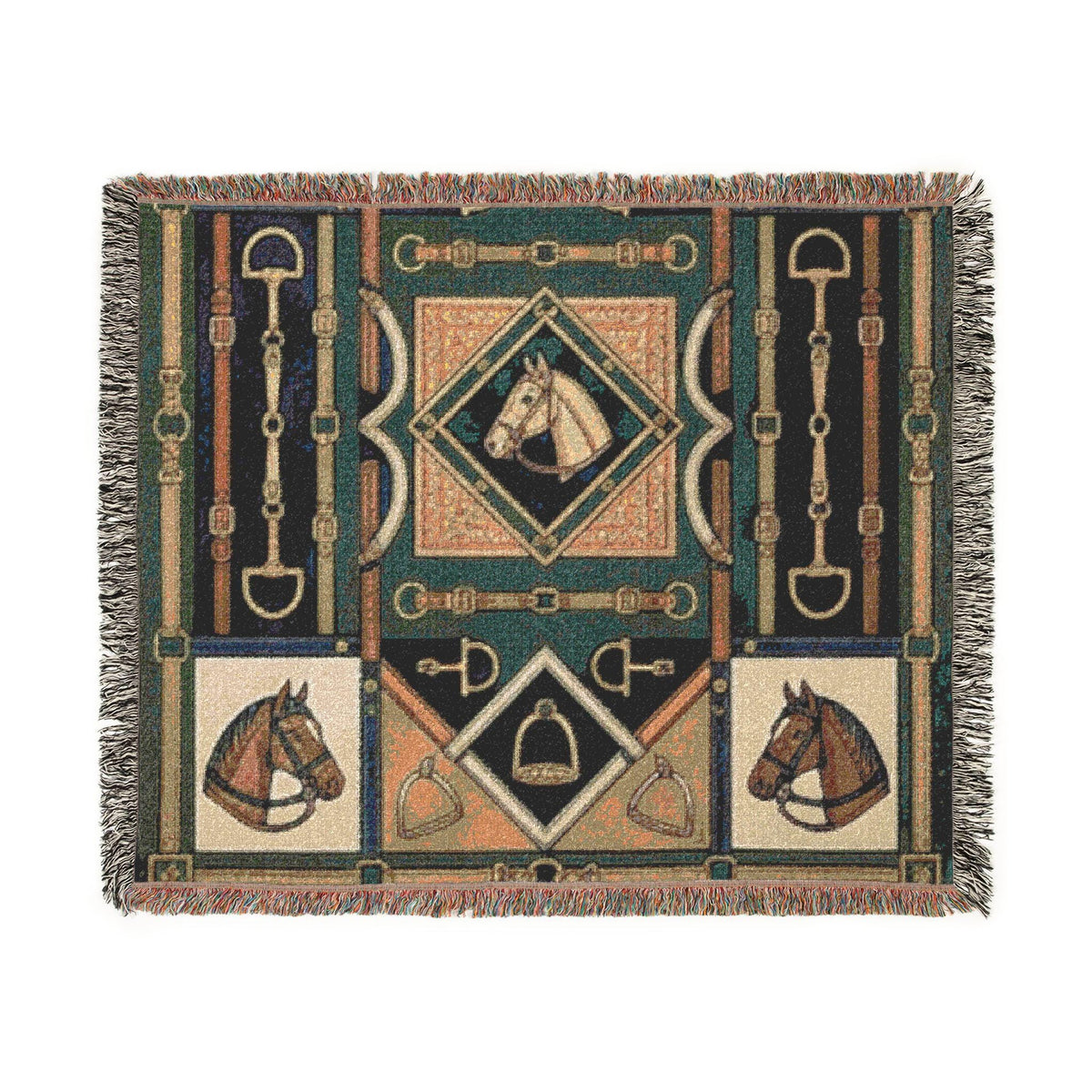 Equestrian Horse Bit Pattern Woven Blanket | Horse Head, Bridles, Stirrups