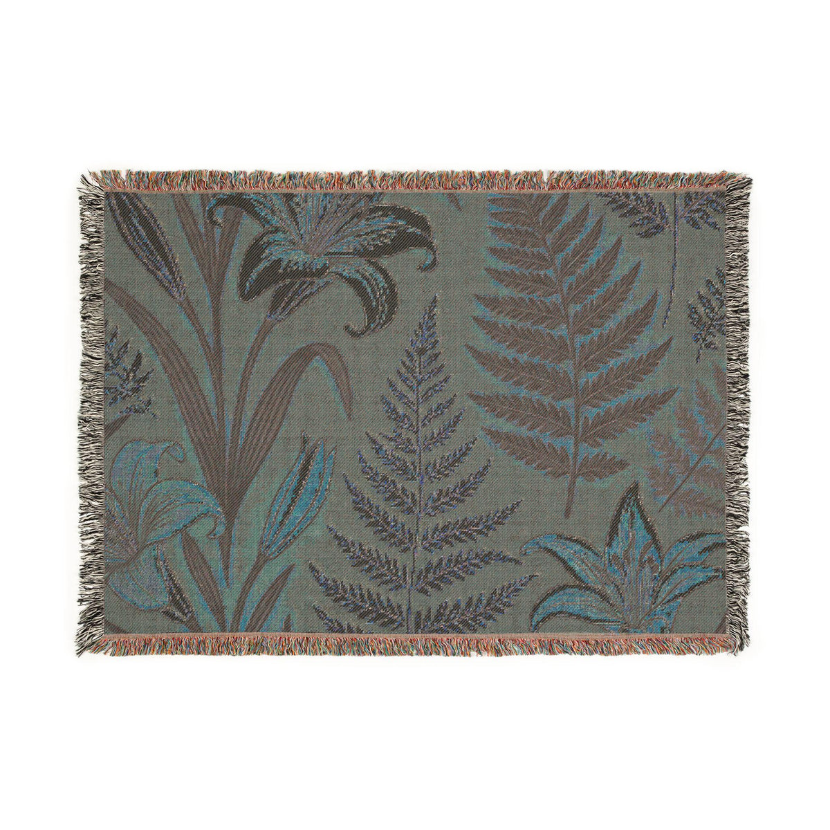 Vintage Botanical Ferns and Lilies Woven Blanket | Tapestry Throw