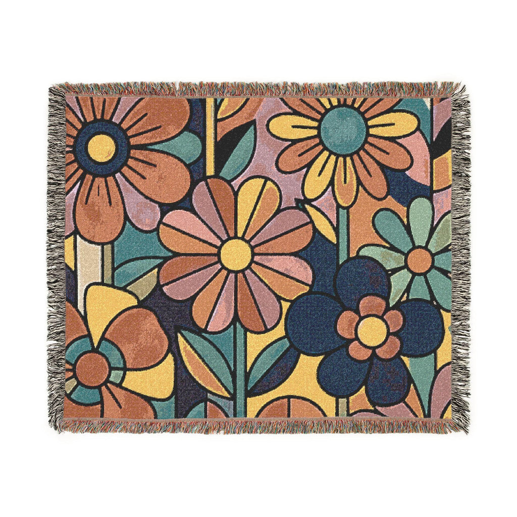 Mod Floral Pop Art Woven Blanket | Mid Century Flower Pattern