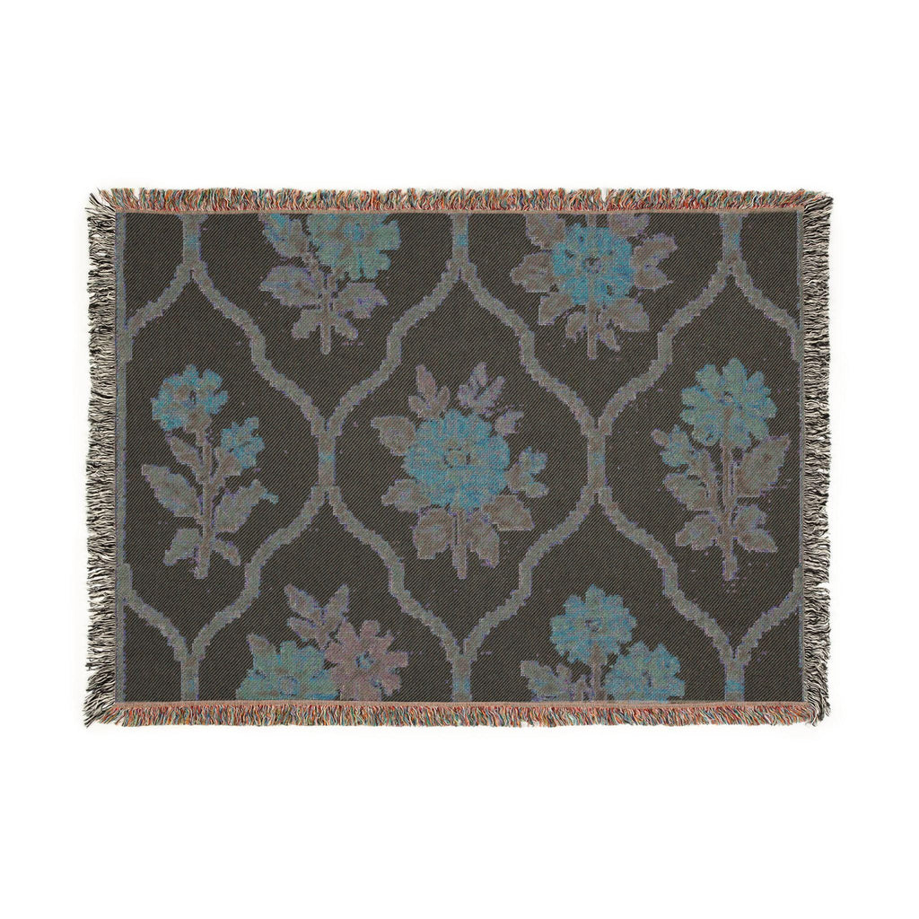 Vintage Floral Trellis Woven Blanket | Tapestry Throw