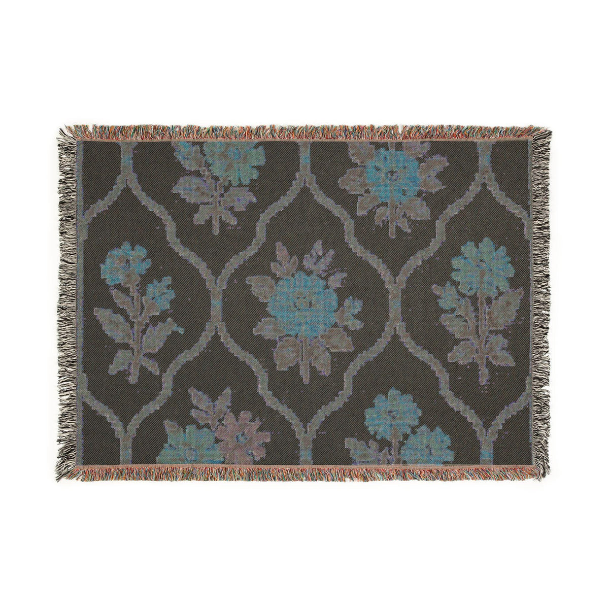 Vintage Floral Trellis Woven Blanket | Tapestry Throw
