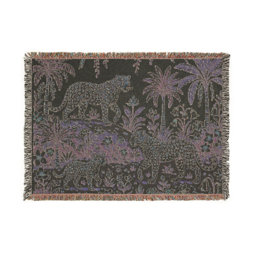 Jungle Leopard Tapestry Woven Blanket | Tropical Palm Animal Throw