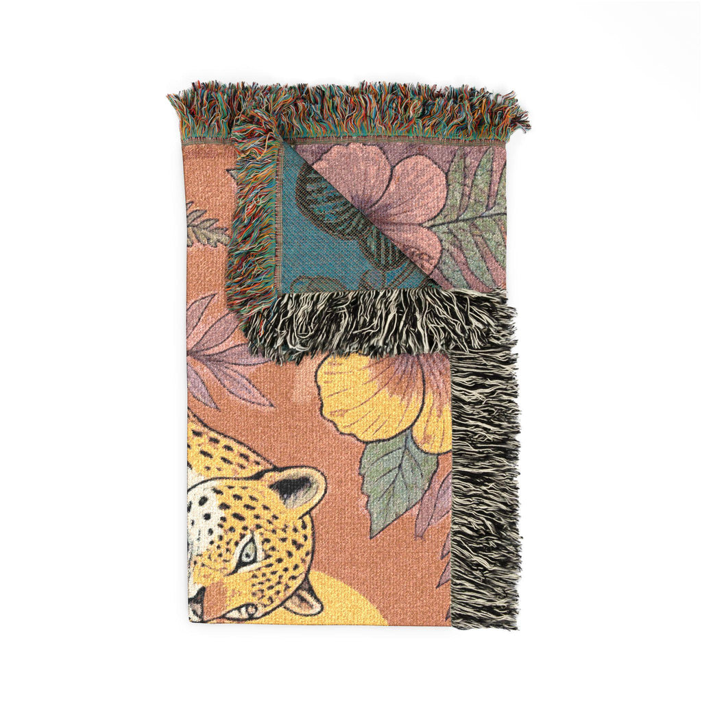Leopard Sunset Woven Blanket | Tropical Jungle Throw