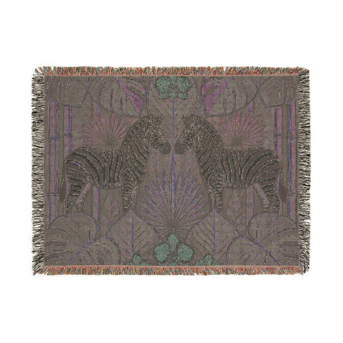 Art Deco Zebra Tapestry Woven Blanket | Jungle Palm Motif