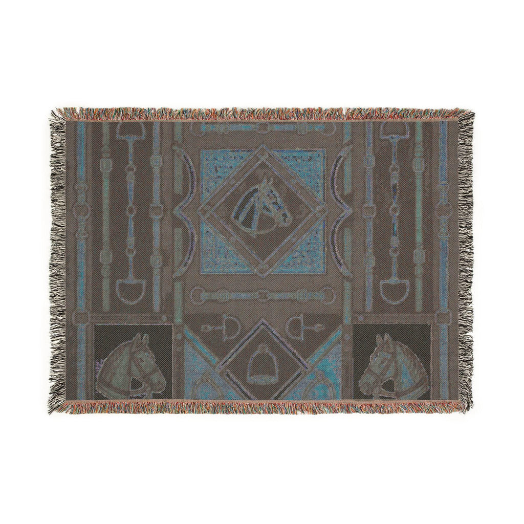 Equestrian Horse Bit Pattern Woven Blanket | Horse Head, Bridles, Stirrups