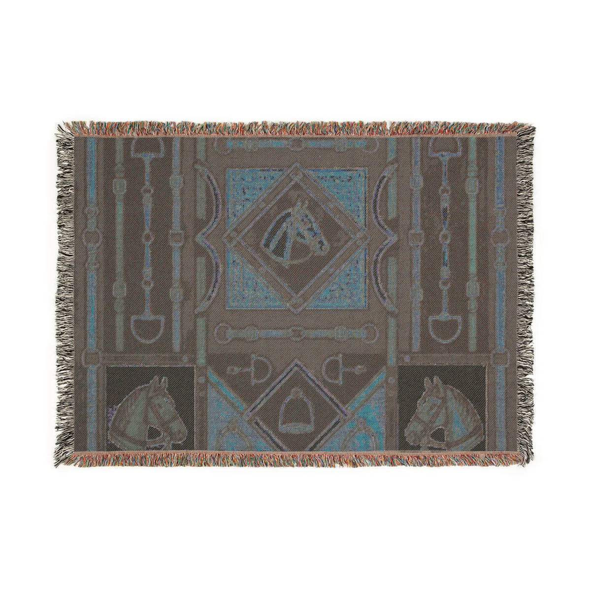 Equestrian Horse Bit Pattern Woven Blanket | Horse Head, Bridles, Stirrups