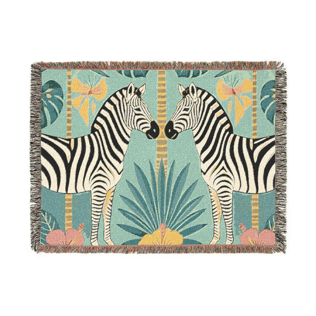 Zebra Mirror Illustration Woven Blanket | Tropical Safari Tapestry Throw