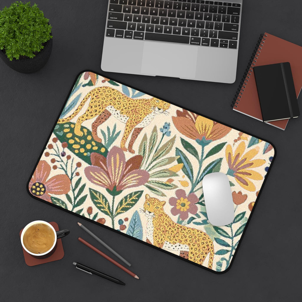 Vintage Floral Leopards Desk Mat | Botanical Jungle Mousepad