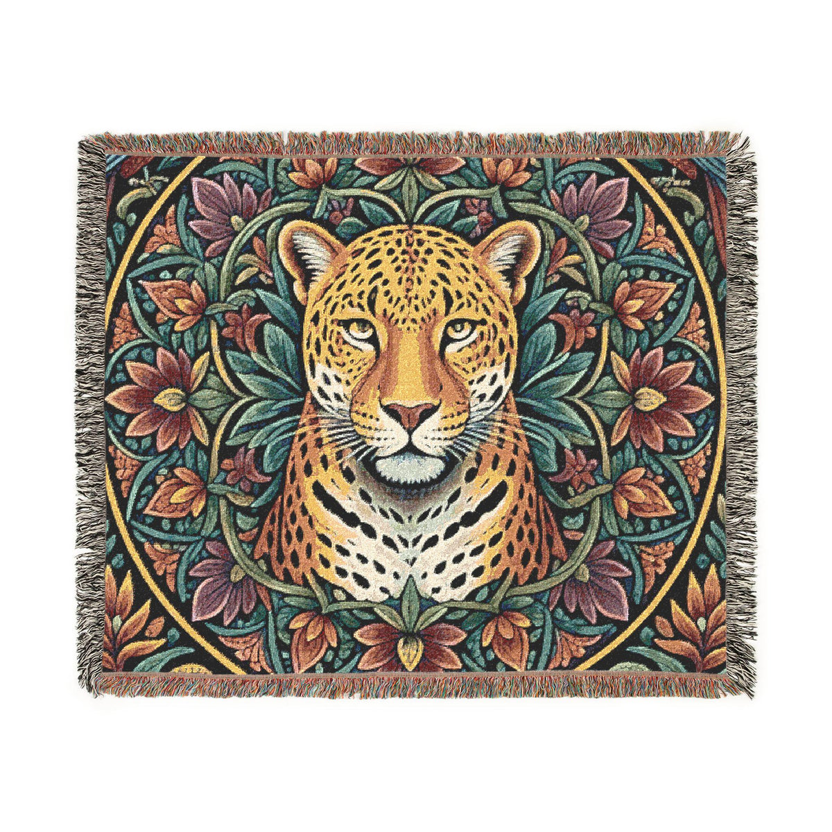 Vintage Leopard Tapestry Woven Blanket | Boho Floral Throw, Animal Wall Hanging