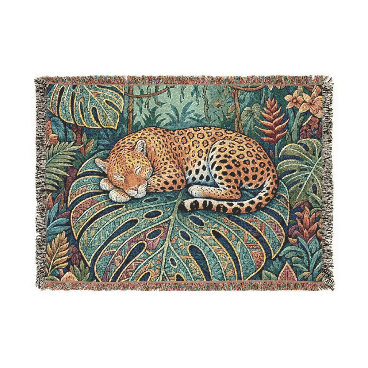 Sleeping Leopard Woven Blanket | Jungle Tapestry Throw, Boho Animal Decor