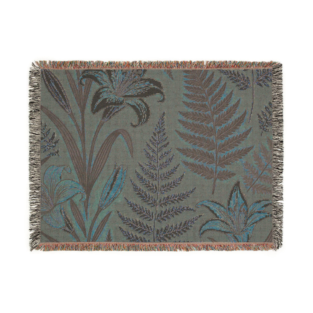 Vintage Botanical Ferns and Lilies Woven Blanket | Tapestry Throw