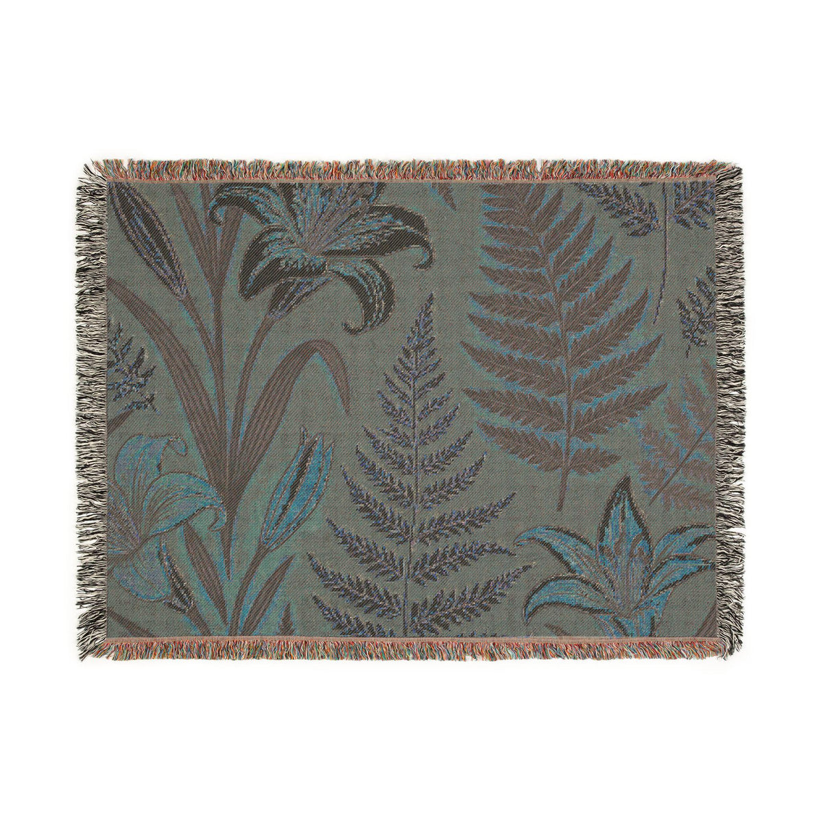 Vintage Botanical Ferns and Lilies Woven Blanket | Tapestry Throw
