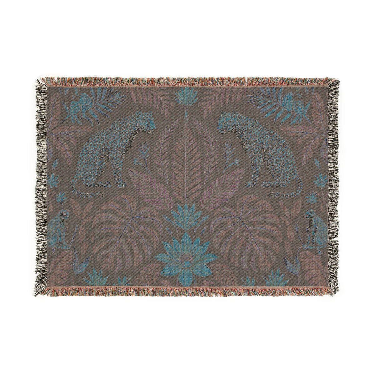 Tropical Leopard Jungle Woven Blanket | Botanical Throw, Tapestry Style