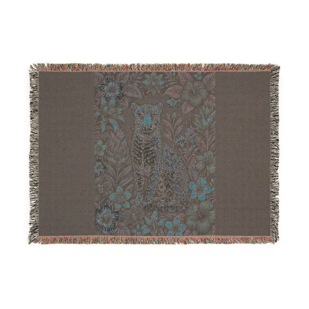 Floral Leopard Tapestry Woven Blanket | Vintage Botanical Cat Motif