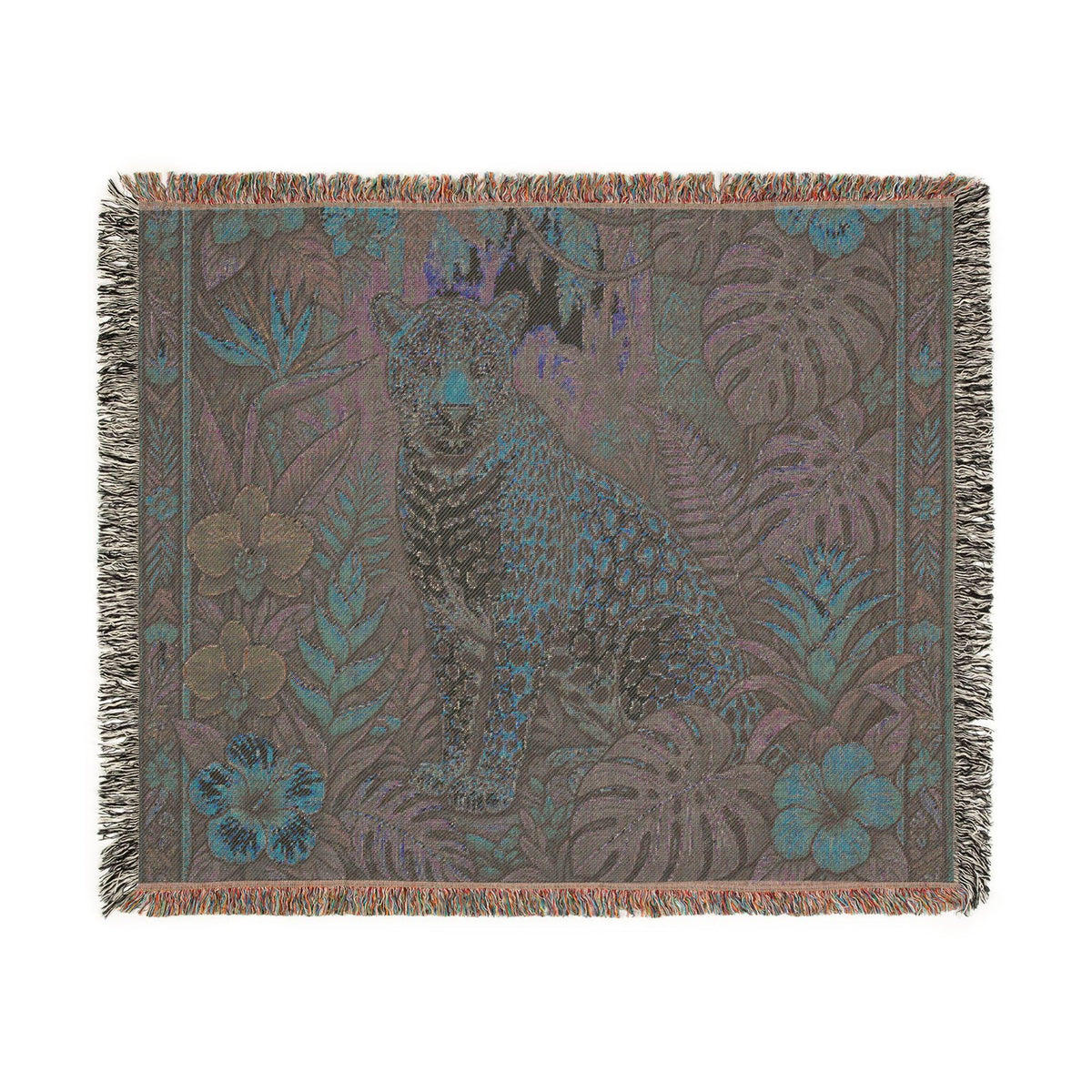 Jungle Leopard Woven Blanket | Tropical Animal Tapestry Throw