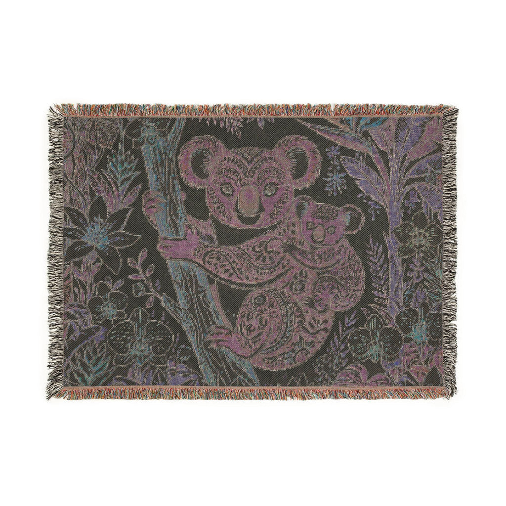 Koala Mother and Baby Woven Blanket | Botanical Nursery Throw, Woodland Animal Decor