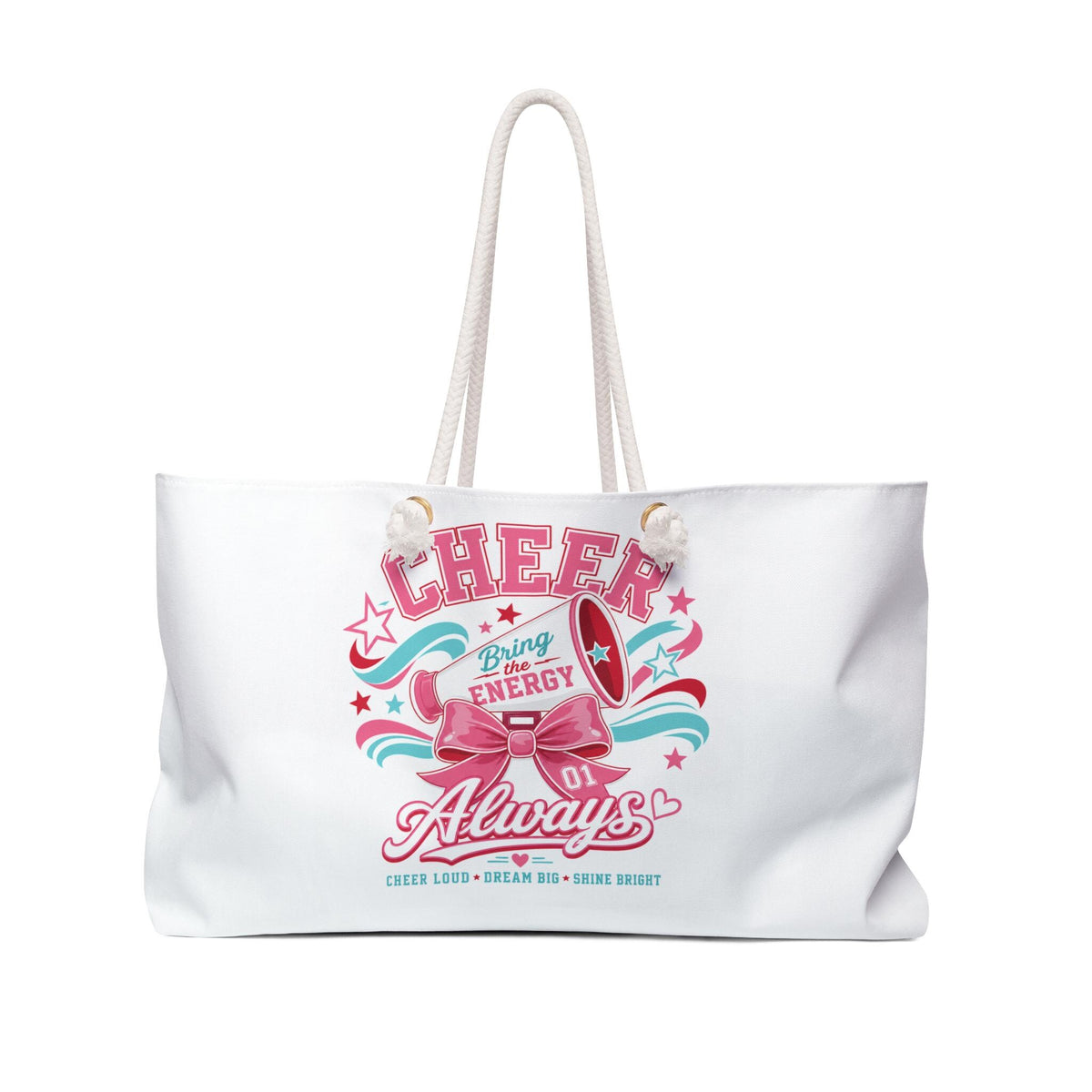 Cheer Bow Megaphone Design Weekender | Cheerleading Tote Bag, Pink Energy
