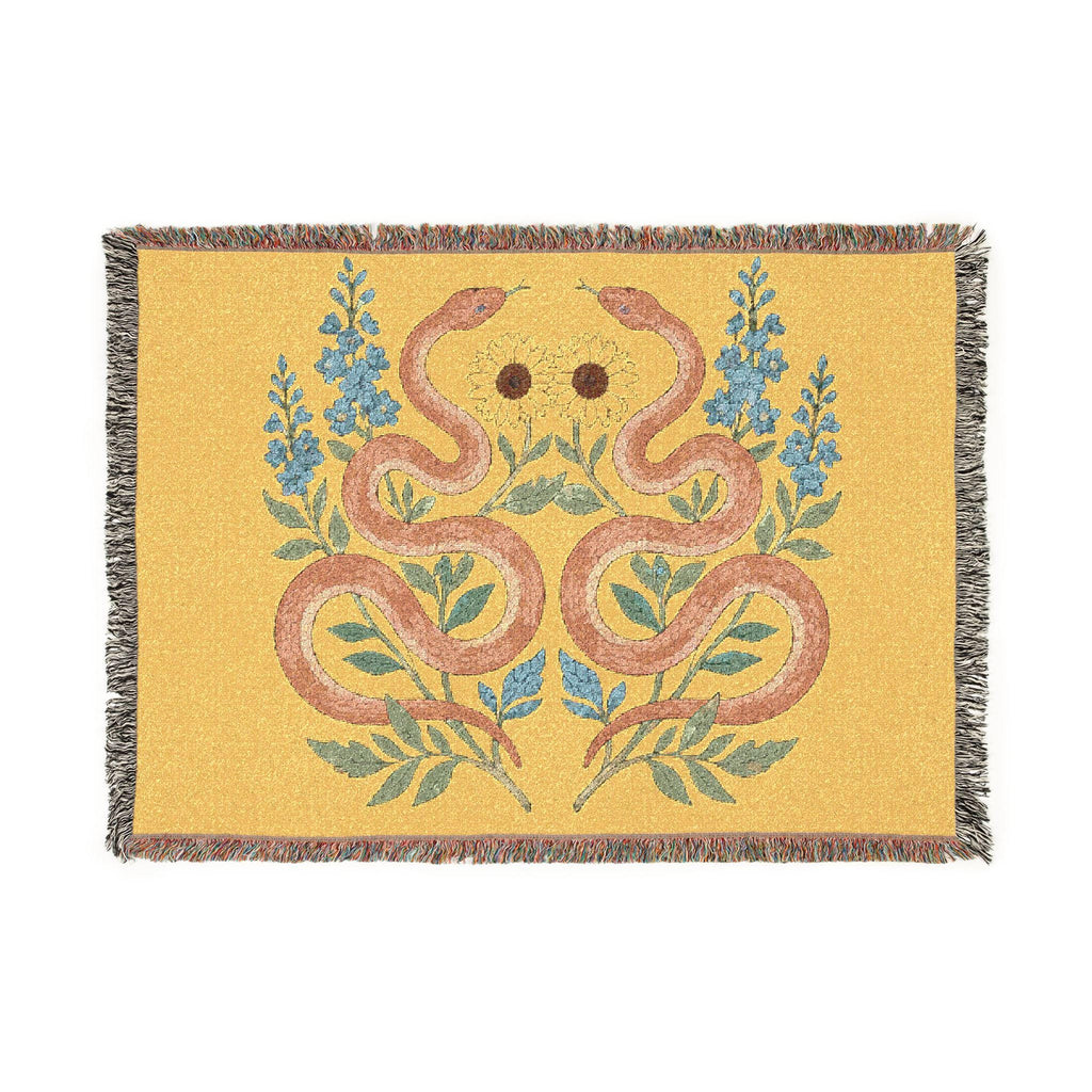 Twin Snakes Floral Woven Blanket | Boho Serpent Tapestry Throw