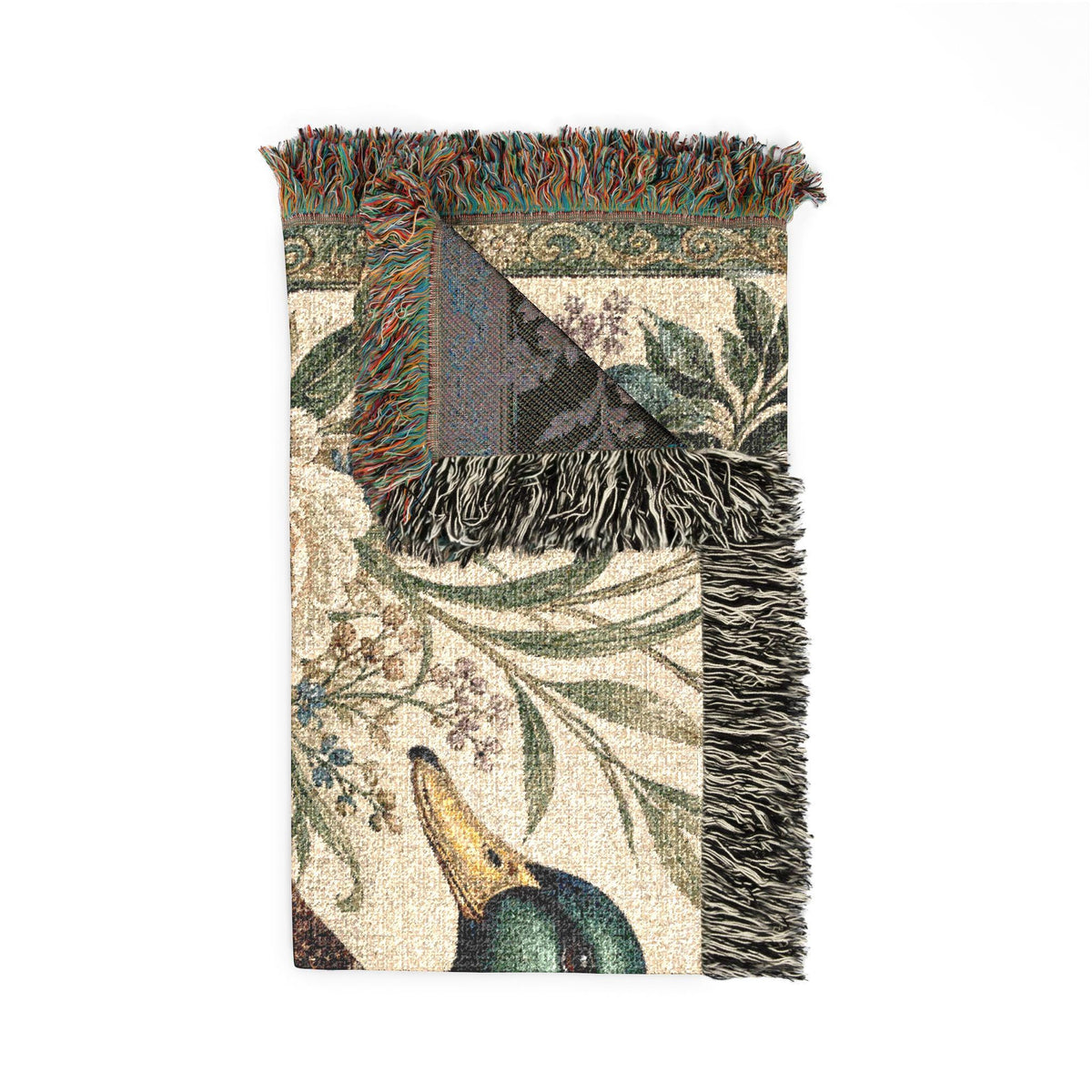 Mallard Duck floral tapestry Woven Blanket | Vintage Bird Throw Blanket